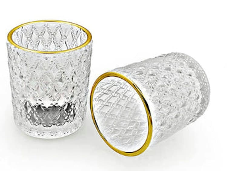 Clear Glass Candle Holder with Gold Rim