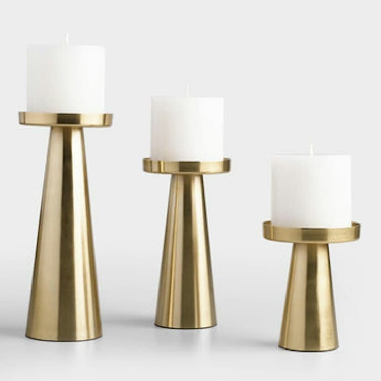 Candle Holder Set Metal Contemporary Pillar
