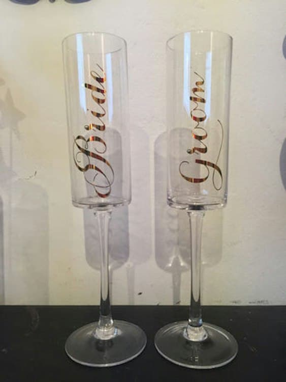 Champagne Flute with Gold Writing Set