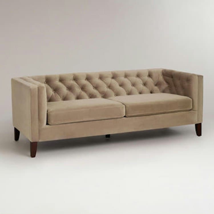 Mushroom Velvet Tufted Kendall Sofa