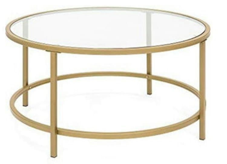 Round Glass Coffee Table with Gold Satin