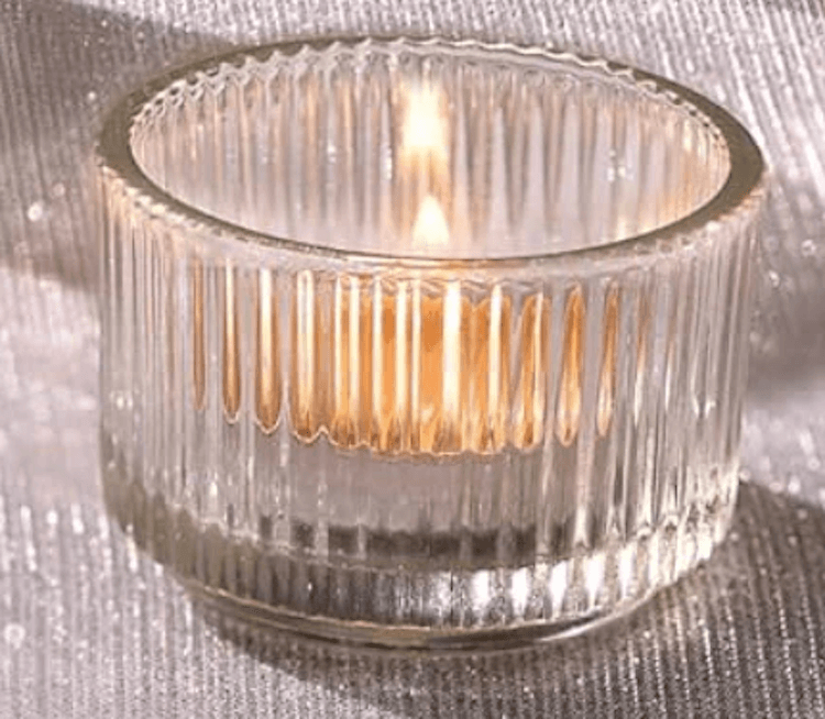 Clear Glass Vertical Stripe Tea Light Holder
