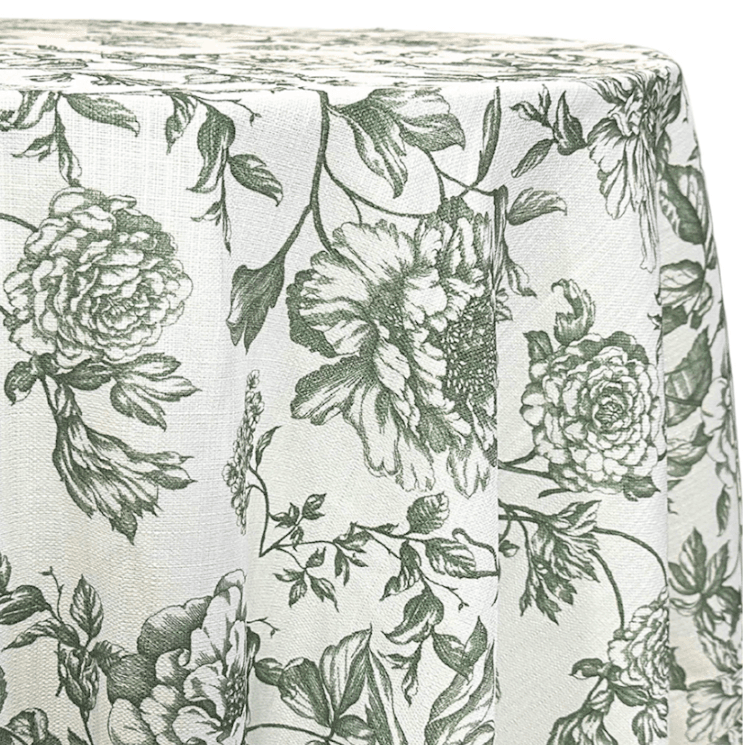 Table Drape -132" Round Green & White Floral