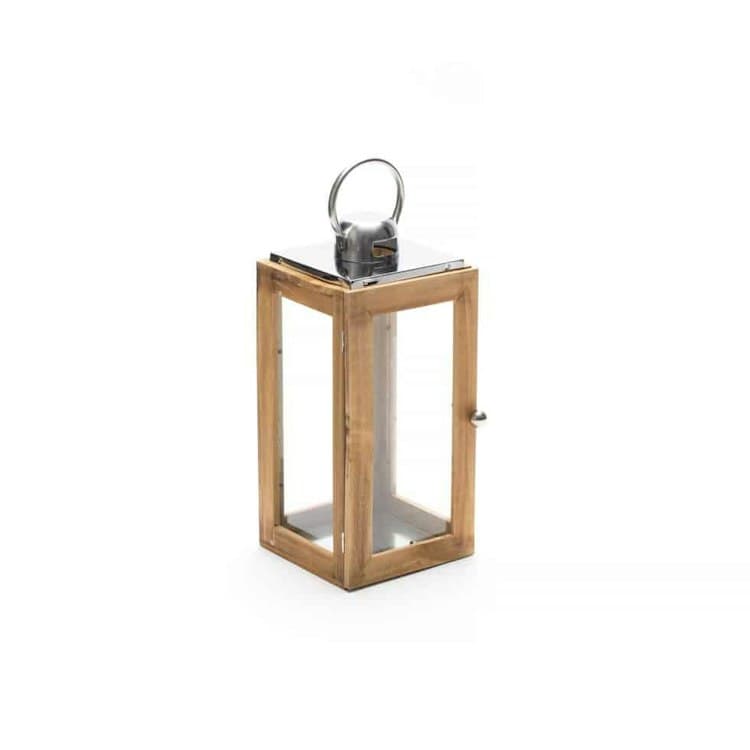 Wood Lantern with Silver Handle 20"