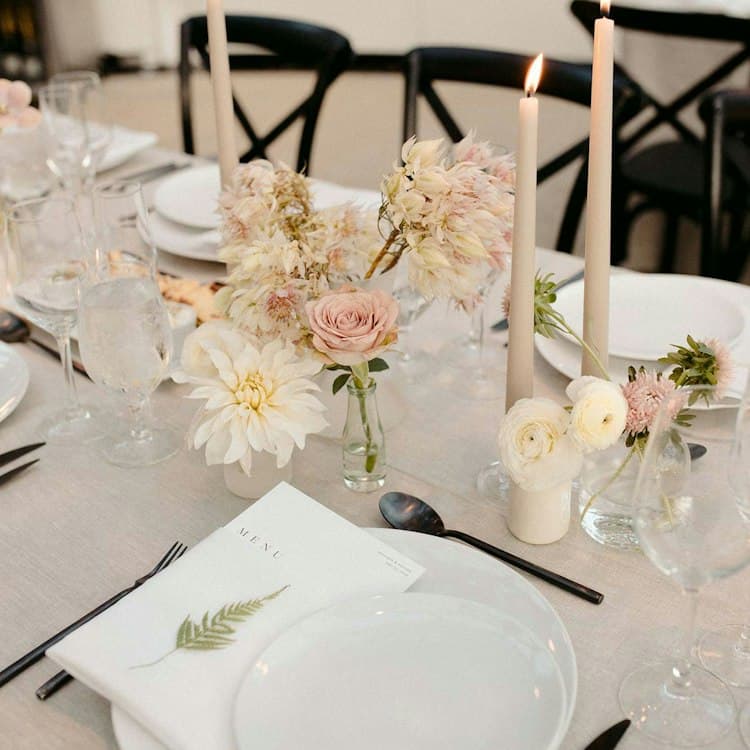 Bud Vase Florals and Candles for table